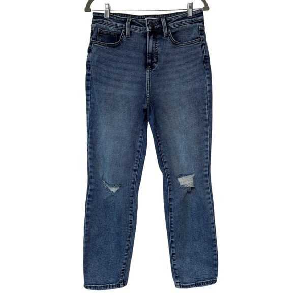 {Lauren Conrad} "Straight" High Rise Distressed Knee Stretch Denim Jeans - Picture 8 of 8